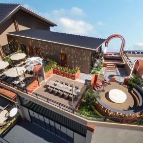 现代餐厅露台花园3D模型下载